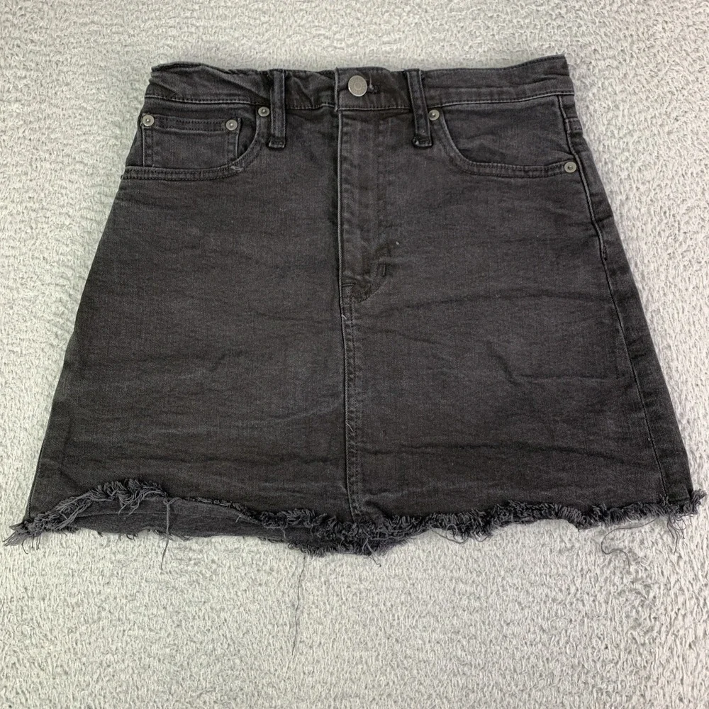 Madewell Raw Hem Mini Skirt 26 Distressed Denim Faded Black